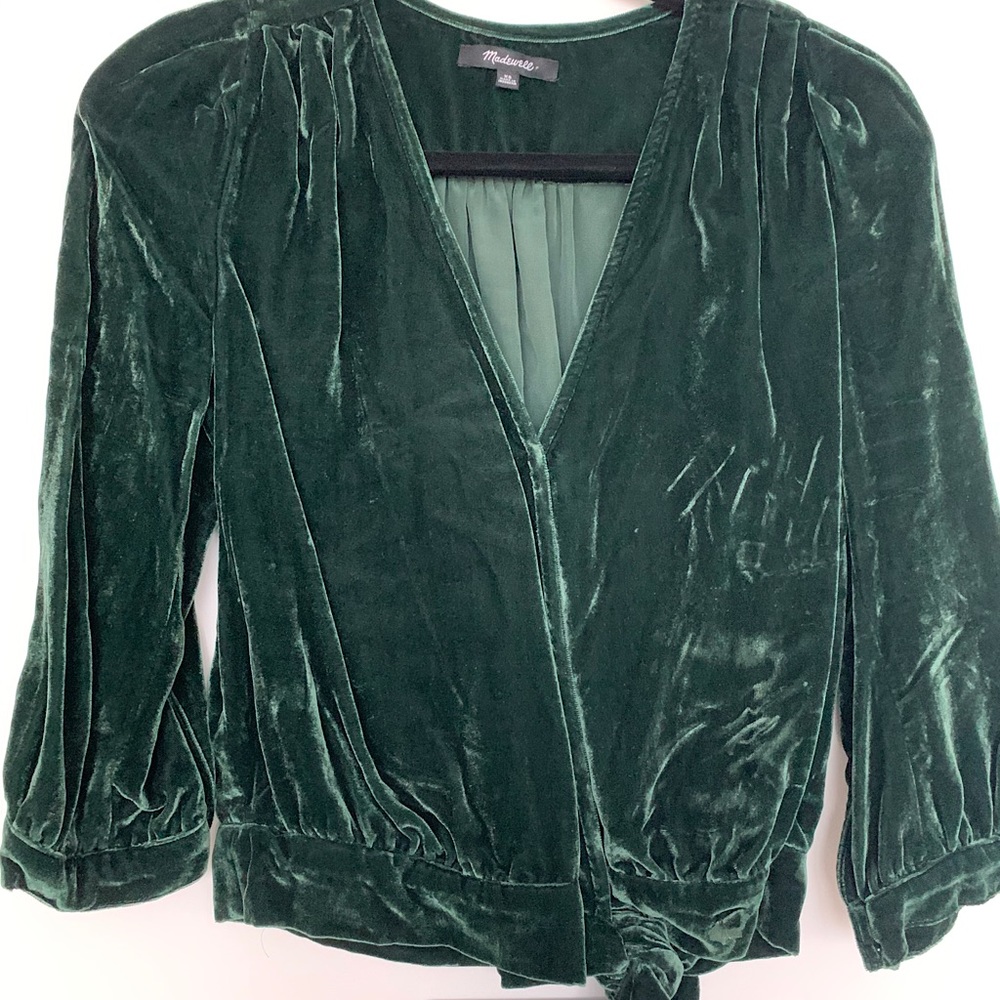 Madewell Dark Green Velvet Top XS